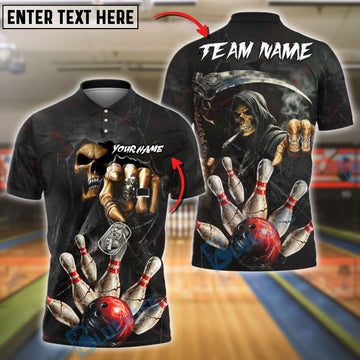 BlueJose Bowling And Pins Skull Strike Customized Name, Team Name 3D Shirt (4 Colors)