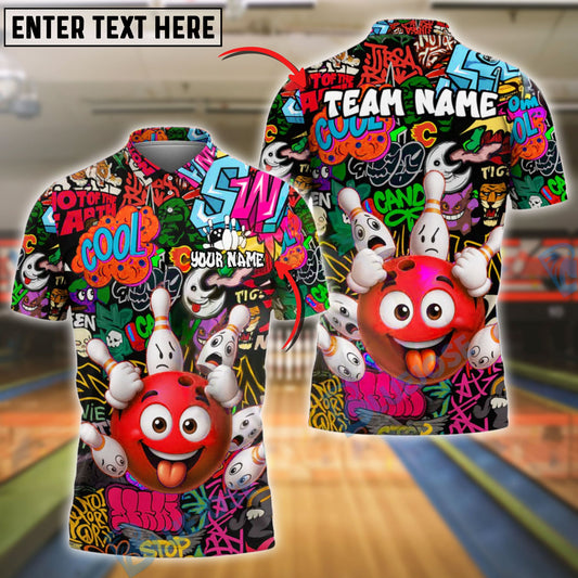 BlueJose Bowling Madness Graffiti Style Customized Name, Team Name 3D Shirt (4 Colors)