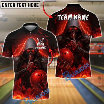 BlueJose Bowling And Pins Dark Reaper Customized Name, Team Name 3D Shirt (4 Colors)