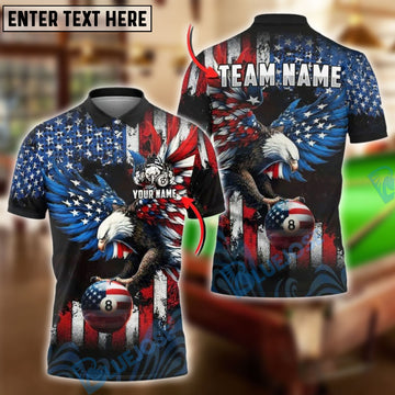 BlueJose Billiards Ball 8 American Eagle Customized Name, Team Name 3D Shirt