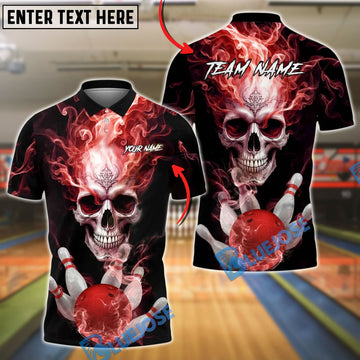 BlueJose Bowling And Pins Flaming King Smoke Skull Customized Name, Team Name 3D Shirt (4 Colors)