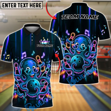 BlueJose Bowling Retro Party Octopus Sunglasses Vibrant Colorful Graphic Customized Name, Team Name 3D Shirt (4 Colors)