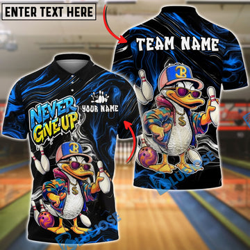 BlueJose Bowling Funny Duck Cartoon Character Urban Streetwear Vibrant Sportswear Customized Name, Team Name 3D Shirt (4 Colors)