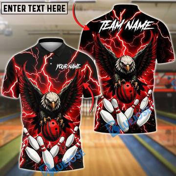 BlueJose  Bowling Fierce Bald Eagle Lightning Storm Talons Gripping Ball Customized Name, Team Name 3D Shirt (4 Colors)