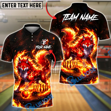 BlueJose Bowling Fire Fox Nine Tailed Mythical Creature Burning Flame Customized Name, Team Name 3D Shirt (4 Colors)