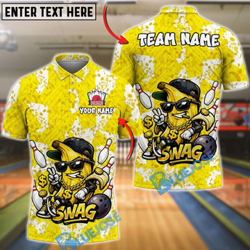 BlueJose Bowling Swag Banana Gold Chain Dollar Sign Customized Name, Team Name 3D Shirt