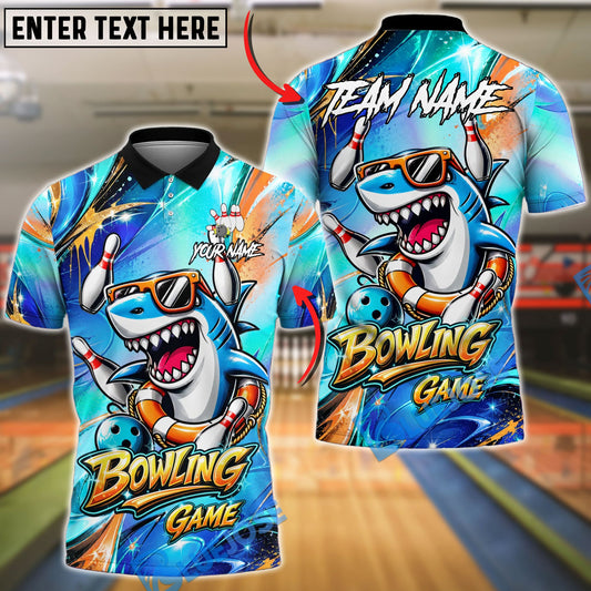 BlueJose Bowling And Pins Shark Cool Ocean Graffiti Design Customized Name, Team Name 3D Shirt (4 Colors)