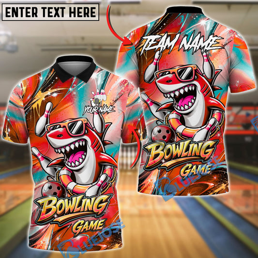 BlueJose Bowling And Pins Shark Cool Ocean Graffiti Design Customized Name, Team Name 3D Shirt (4 Colors)