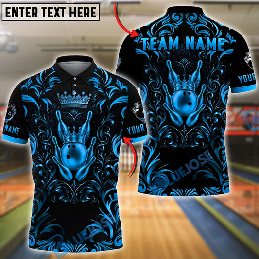 BlueJose Bowling And Pins King Gold Crown Royal Style Customized Name, Team Name 3D Shirt (6 Colors)