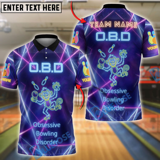 BlueJose Bowling And Pins Obsessive Bowling Disorder Neon Monkey Customized Name, Team Name 3D Shirt