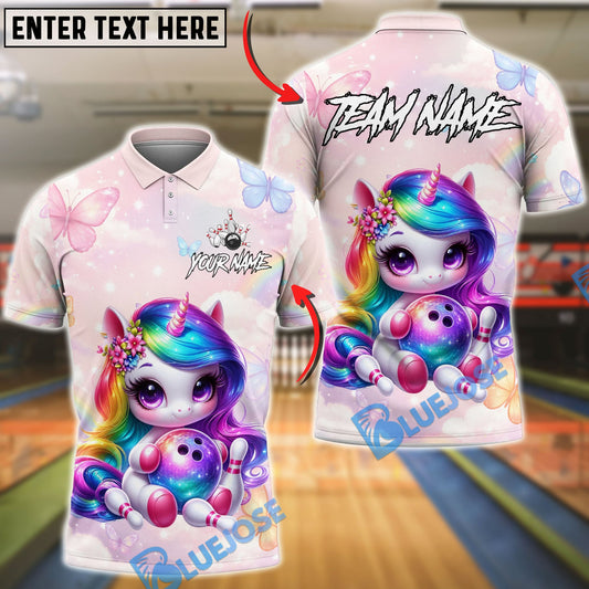 BlueJose Bowling And Pins Fantasy Rainbow Unicorn Ball Customized Name, Team Name 3D Shirt