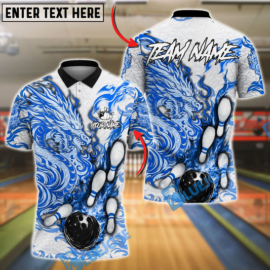 BlueJose Bowling And Pins Fire Dragon Bold Flame Artwork Customized Name, Team Name 3D Shirt (6 Colors)