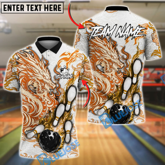 BlueJose Bowling And Pins Fire Dragon Bold Flame Artwork Customized Name, Team Name 3D Shirt (6 Colors)