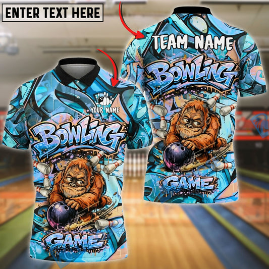 BlueJose Bowling And Pins Graffiti Gorilla BigFoot Street Art Style Customized Name, Team Name 3D Shirt (4 Colors)