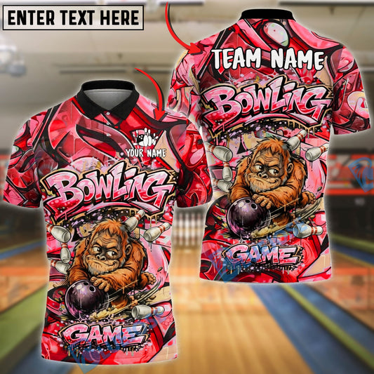 BlueJose Bowling And Pins Graffiti Gorilla BigFoot Street Art Style Customized Name, Team Name 3D Shirt (4 Colors)