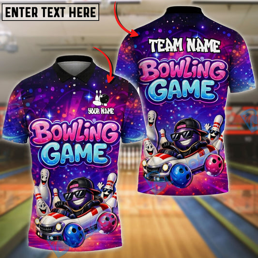 BlueJose Bowling And Pins Cartoon Galaxy Neon Funny Driving Ball Customized Name, Team Name 3D Shirt (4 Colors)