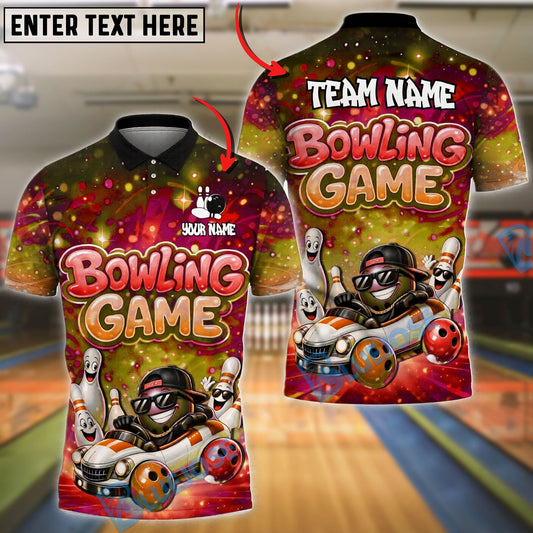 BlueJose Bowling And Pins Cartoon Galaxy Neon Funny Driving Ball Customized Name, Team Name 3D Shirt (4 Colors)