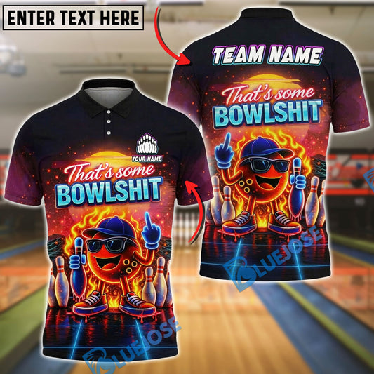BlueJose Bowling And Pins Funny Flaming Neon Retro Sunset Graphic Customized Name, Team Name 3D Shirt (4 Colors)
