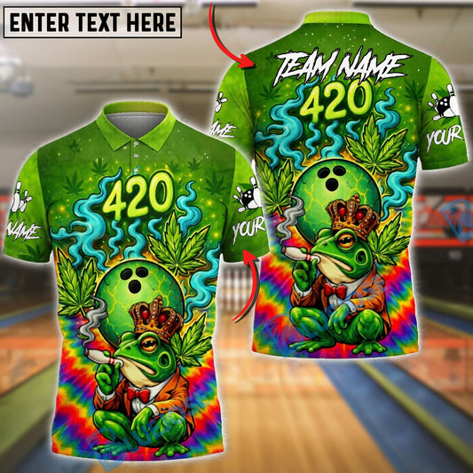 BlueJose Bowling And Pins 420 Cannabis Frog King Tie Dye Smoke Customized Name, Team Name 3D Shirt