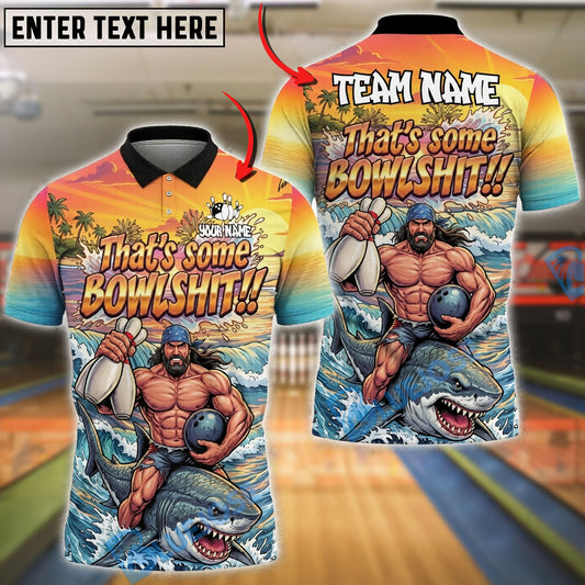 BlueJose Bowling And Pins Savage Shark Rider Muscle Man Ocean Sunset Customized Name, Team Name 3D Shirt