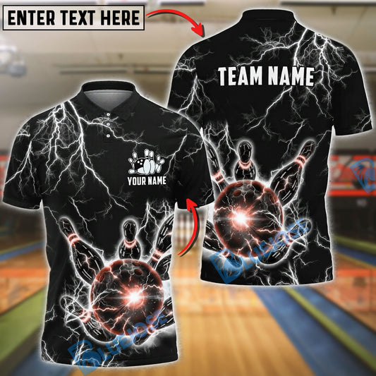 BlueJose Bowling And Pins Lightning Strike Electric Ball Power Customized Name, Team Name 3D Shirt (6 Colors)