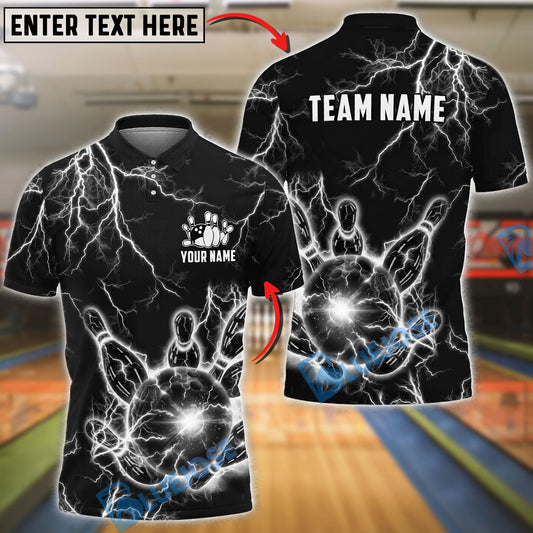 BlueJose Bowling And Pins Lightning Strike Electric Ball Power Customized Name, Team Name 3D Shirt (6 Colors)