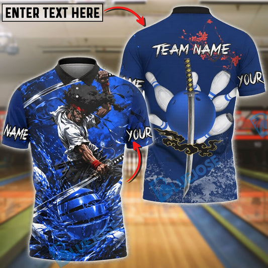 BlueJose Bowling And Pins Afro Samurai Warrior Katana Slash Blood Design Customized Name, Team Name 3D Shirt (4 Colors)
