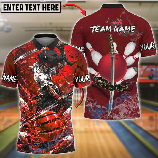 BlueJose Bowling And Pins Afro Samurai Warrior Katana Slash Blood Design Customized Name, Team Name 3D Shirt (4 Colors)