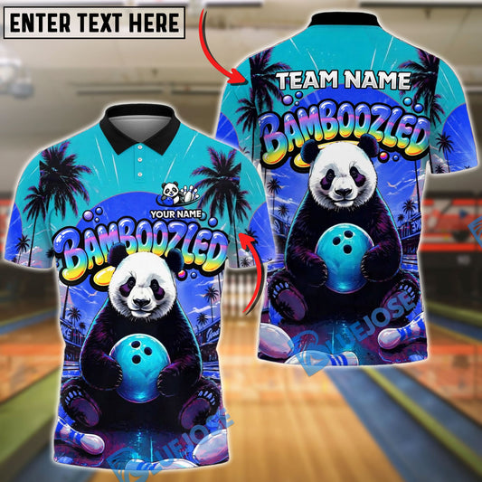 BlueJose Bowling And Pins Bamboozled Panda Neon Tropical Customized Name, Team Name 3D Shirt (4 Colors)