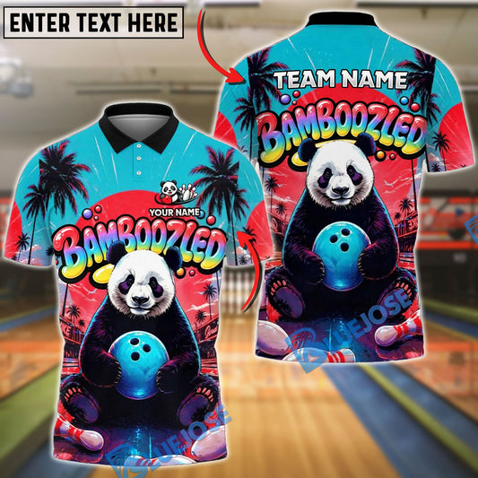 BlueJose Bowling And Pins Bamboozled Panda Neon Tropical Customized Name, Team Name 3D Shirt (4 Colors)