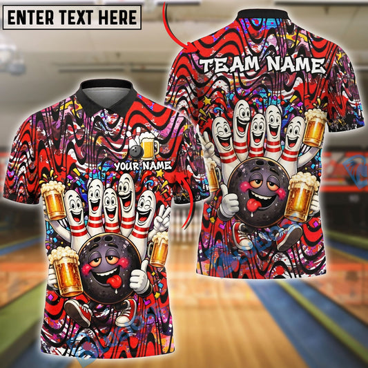 BlueJose Bowling And Pins Beer Cheers Cartoon Pins Customized Name, Team Name 3D Shirt (6 Colors)