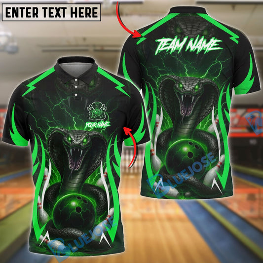BlueJose Bowling And Pins Cobra Snake Lightning Graphic Customized Name, Team Name 3D Shirt (4 Colors)