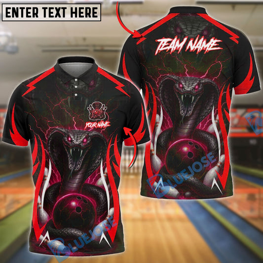 BlueJose Bowling And Pins Cobra Snake Lightning Graphic Customized Name, Team Name 3D Shirt (4 Colors)