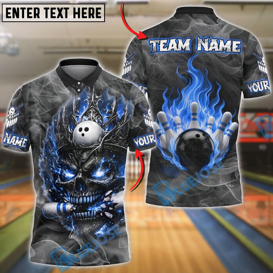 BlueJose Bowling And Pins Skull King Flame Gothic Style Customized Name, Team Name 3D Shirt (4 Colors)