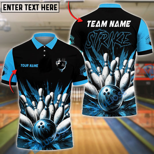 BlueJose Bowling And Pins Strike Dynamic Splash Design Customized Name, Team Name 3D Shirt (4 Colors)