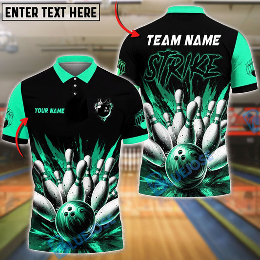BlueJose Bowling And Pins Strike Dynamic Splash Design Customized Name, Team Name 3D Shirt (4 Colors)