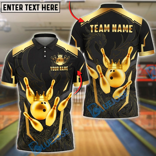 BlueJose Bowling And Pins Luxury Gold Crown Ball Phoenix Design Customized Name, Team Name 3D Shirt (6 Colors)