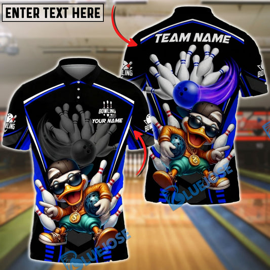 BlueJose Bowling & Pins Hip Hop Duck Strike Customized Name, Team Name 3D Shirt (4 Colors)