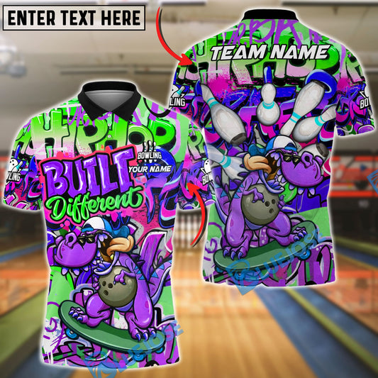BlueJose Bowling & Pins Built Different Skateboard Dinosaur Graffiti Customized Name, Team Name 3D Shirt (4 Colors)