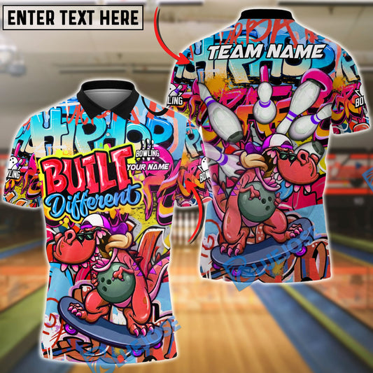 BlueJose Bowling & Pins Built Different Skateboard Dinosaur Graffiti Customized Name, Team Name 3D Shirt (4 Colors)