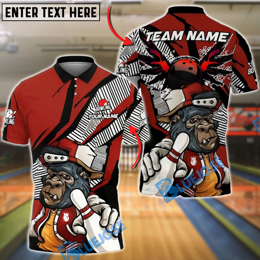 BlueJose Bowling & Pins Cool Gorilla Varsity Customized Name, Team Name 3D Shirt (4 Colors)