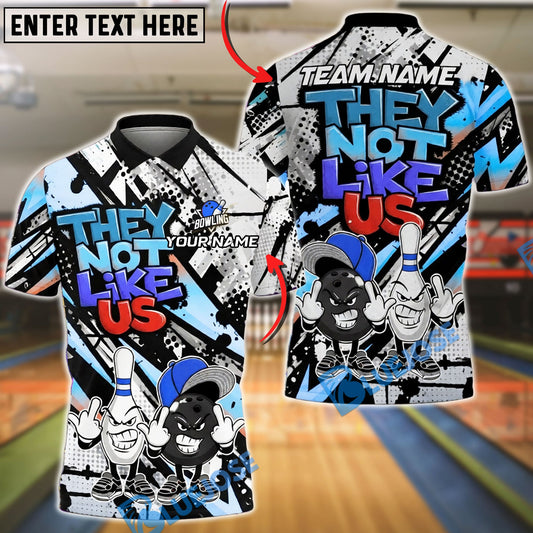 BlueJose Bowling & Pins Street Art ‚ÄúThey Not Like Us‚Äù Cartoon Customized Name, Team Name 3D Shirt (4 Colors)