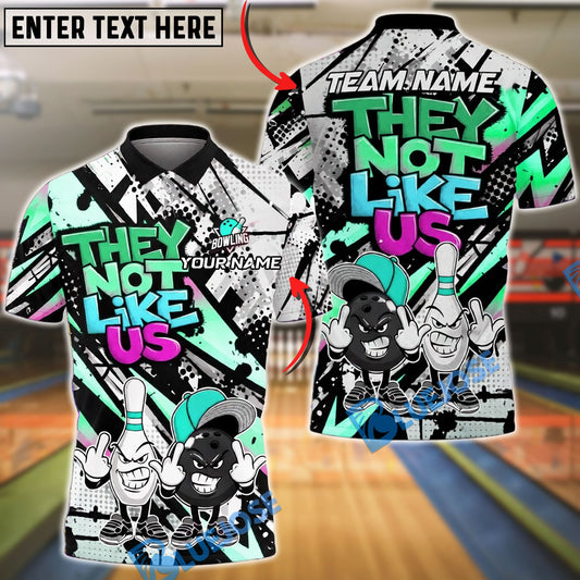 BlueJose Bowling & Pins Street Art ‚ÄúThey Not Like Us‚Äù Cartoon Customized Name, Team Name 3D Shirt (4 Colors)