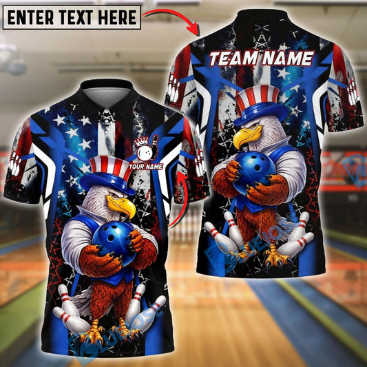 BlueJose Bowling & Pins American Flag Patriotic Eagle Strike Graphic Customized Name, Team Name 3D Shirt (4 Colors)