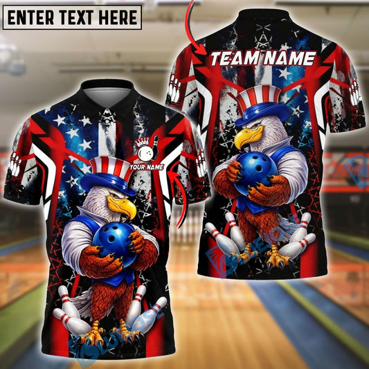 BlueJose Bowling & Pins American Flag Patriotic Eagle Strike Graphic Customized Name, Team Name 3D Shirt (4 Colors)