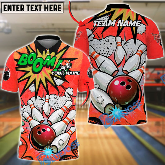 BlueJose Bowling & Pins Strike Comic Explosion Design Customized Name, Team Name 3D Shirt (4 Colors)