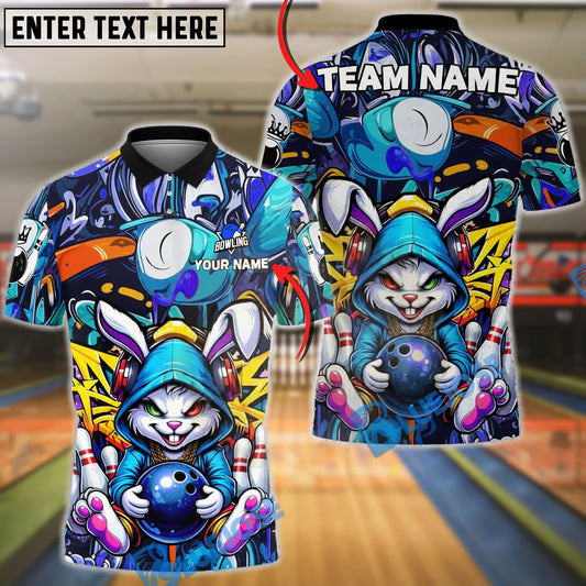 BlueJose Bowling & Pins Bunny Bowling Graffiti Hoodie Style Street Art Customized Name, Team Name 3D Shirt (4 Colors)