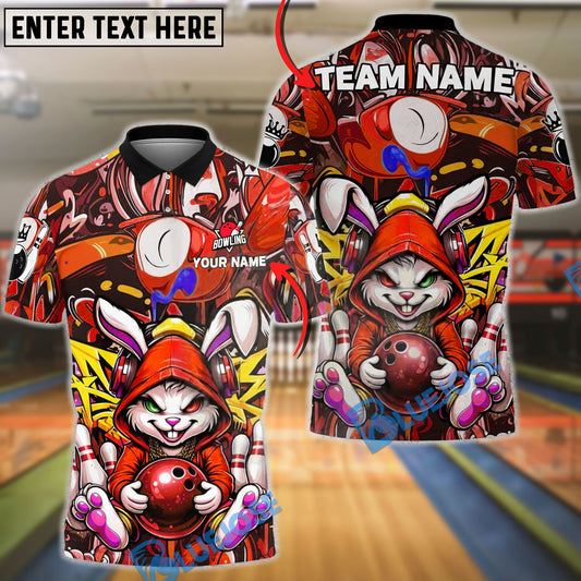 BlueJose Bowling & Pins Bunny Bowling Graffiti Hoodie Style Street Art Customized Name, Team Name 3D Shirt (4 Colors)