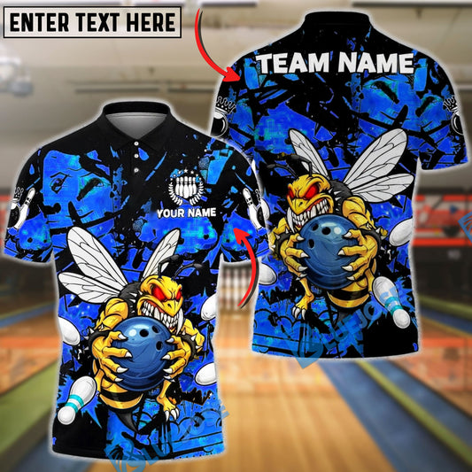 BlueJose Bowling & Pins Angry Bee Graffiti Splash Art Customized Name, Team Name 3D Shirt (6 Colors)