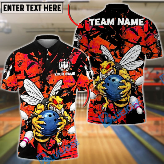 BlueJose Bowling & Pins Angry Bee Graffiti Splash Art Customized Name, Team Name 3D Shirt (6 Colors)